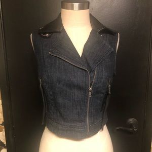 vera wang denim vest with embellished shoulder